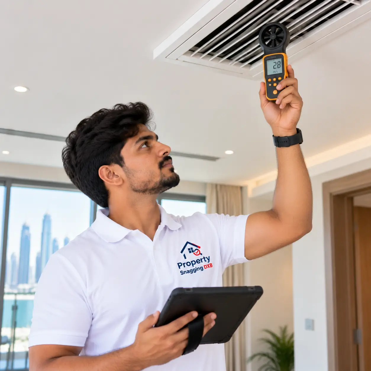AC airflow inspection in a Dubai apartment
