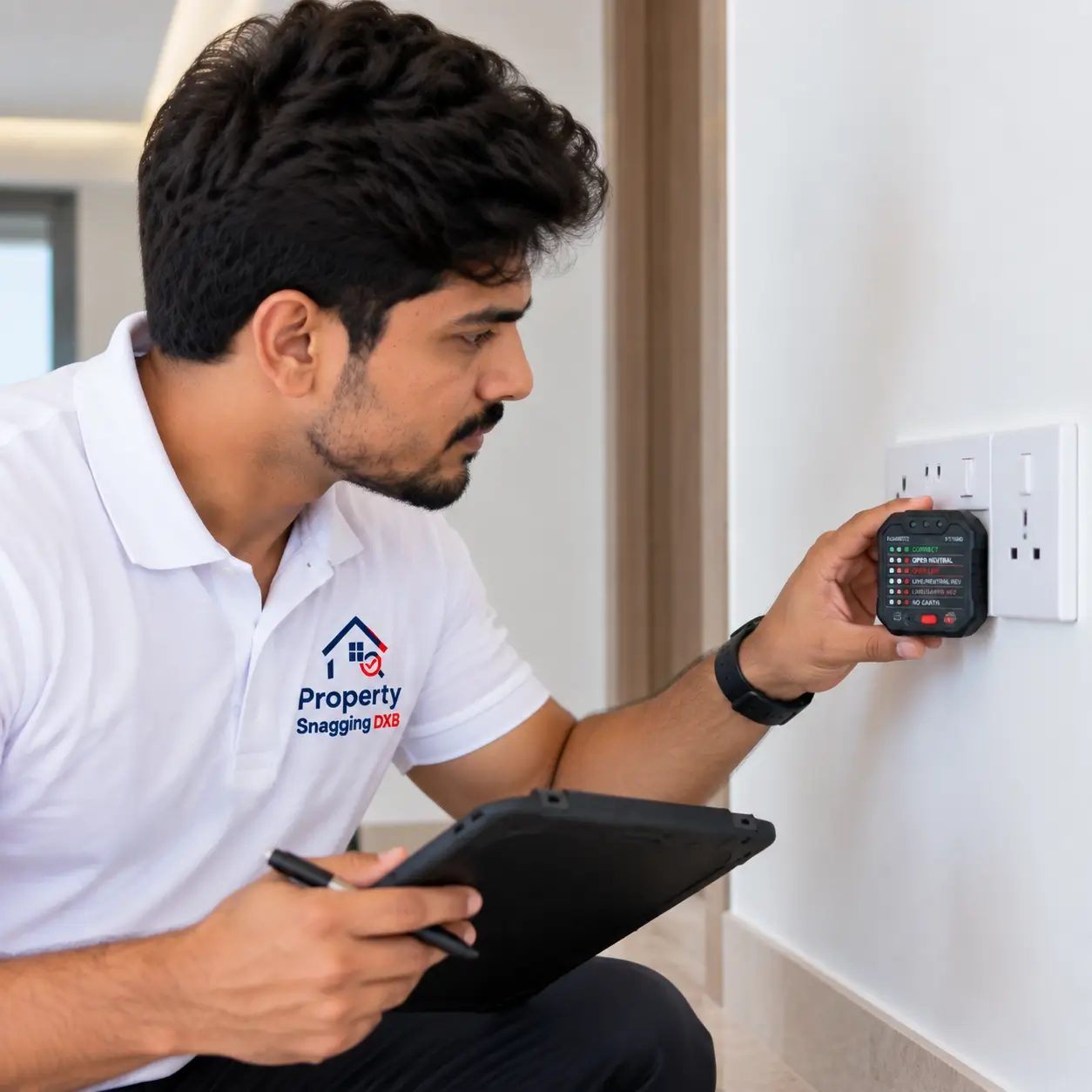 Electrical socket inspection in a Dubai apartment