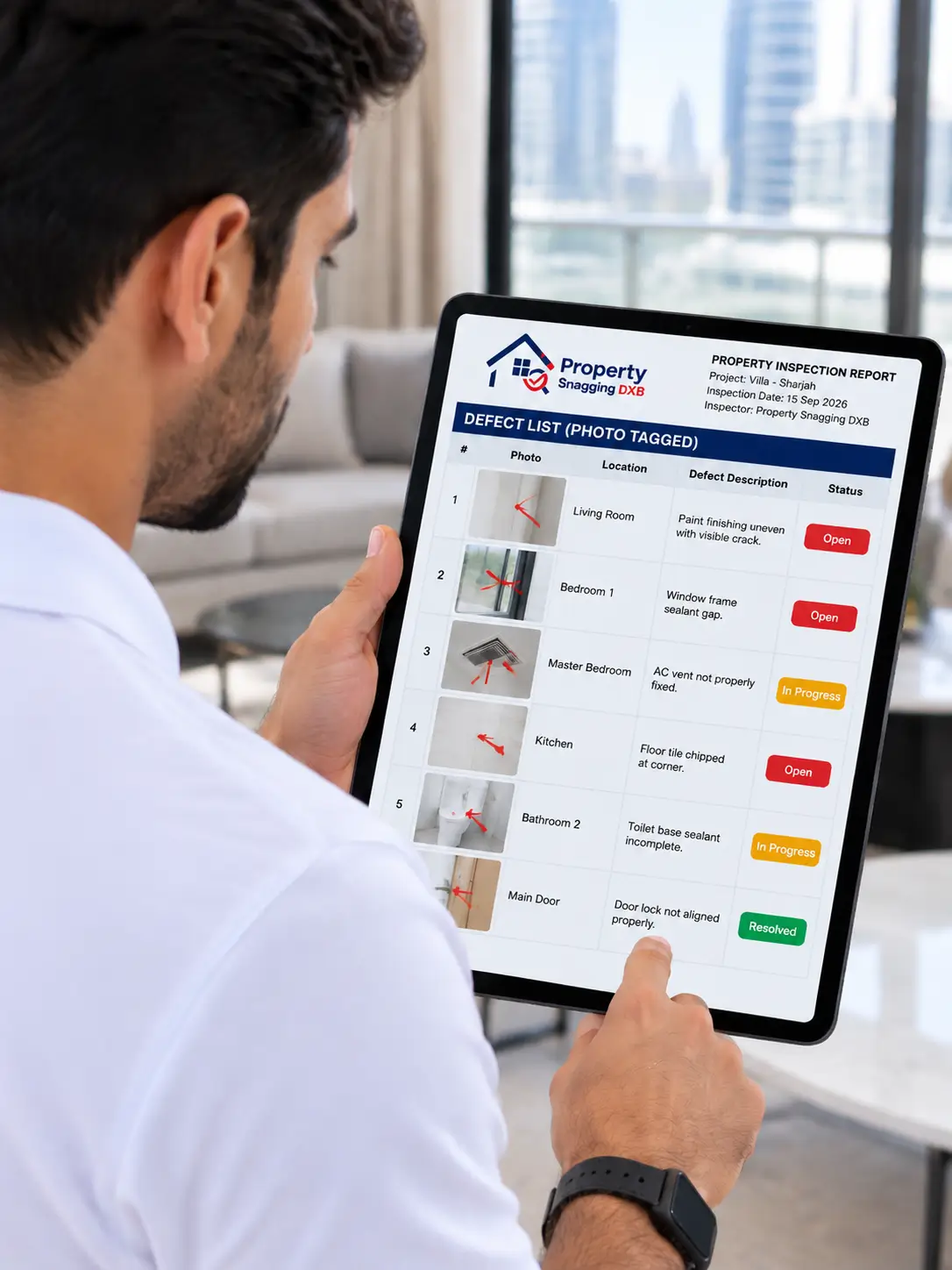 Photo-tagged property inspection report review