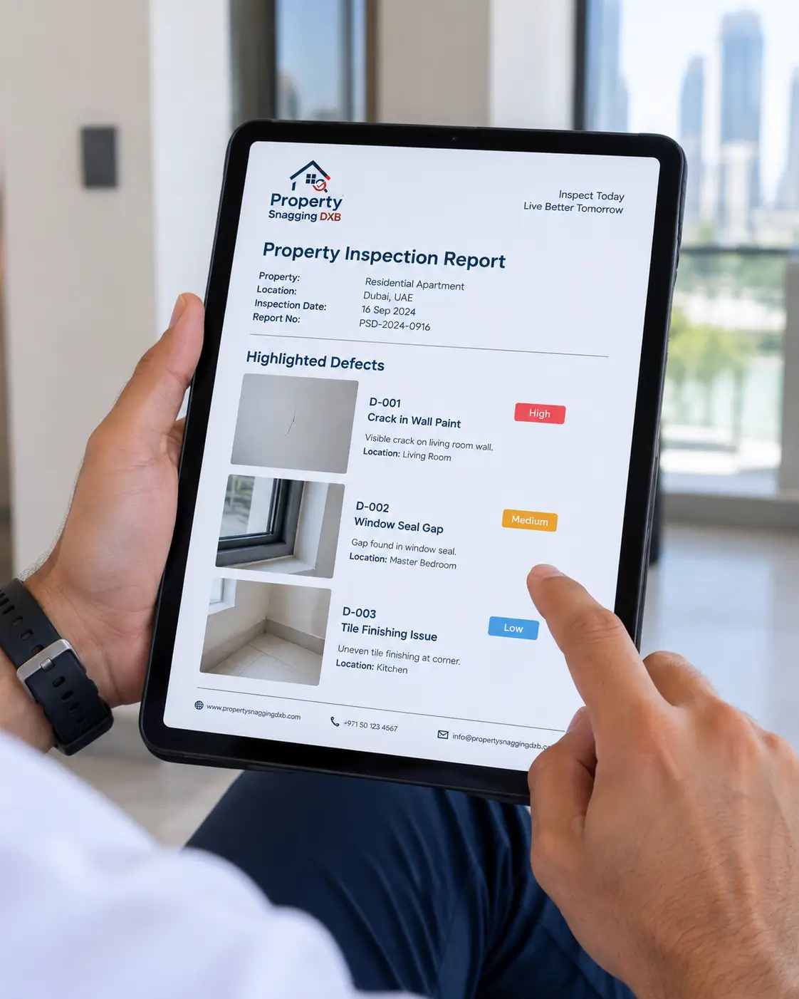 Sample property inspection report shown on a tablet