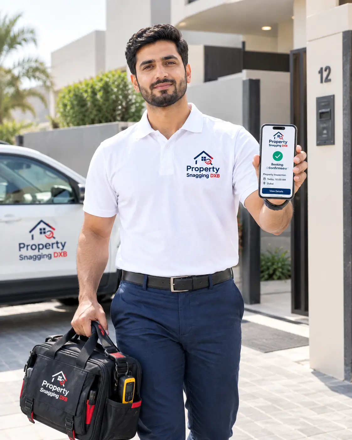 Property snagging inspector arriving on-site in Dubai