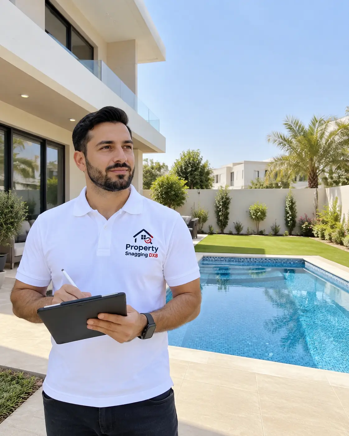 Villa snagging inspection in Dubai with pool area