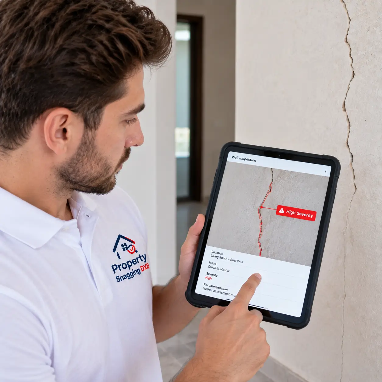 Wall crack severity assessment on tablet