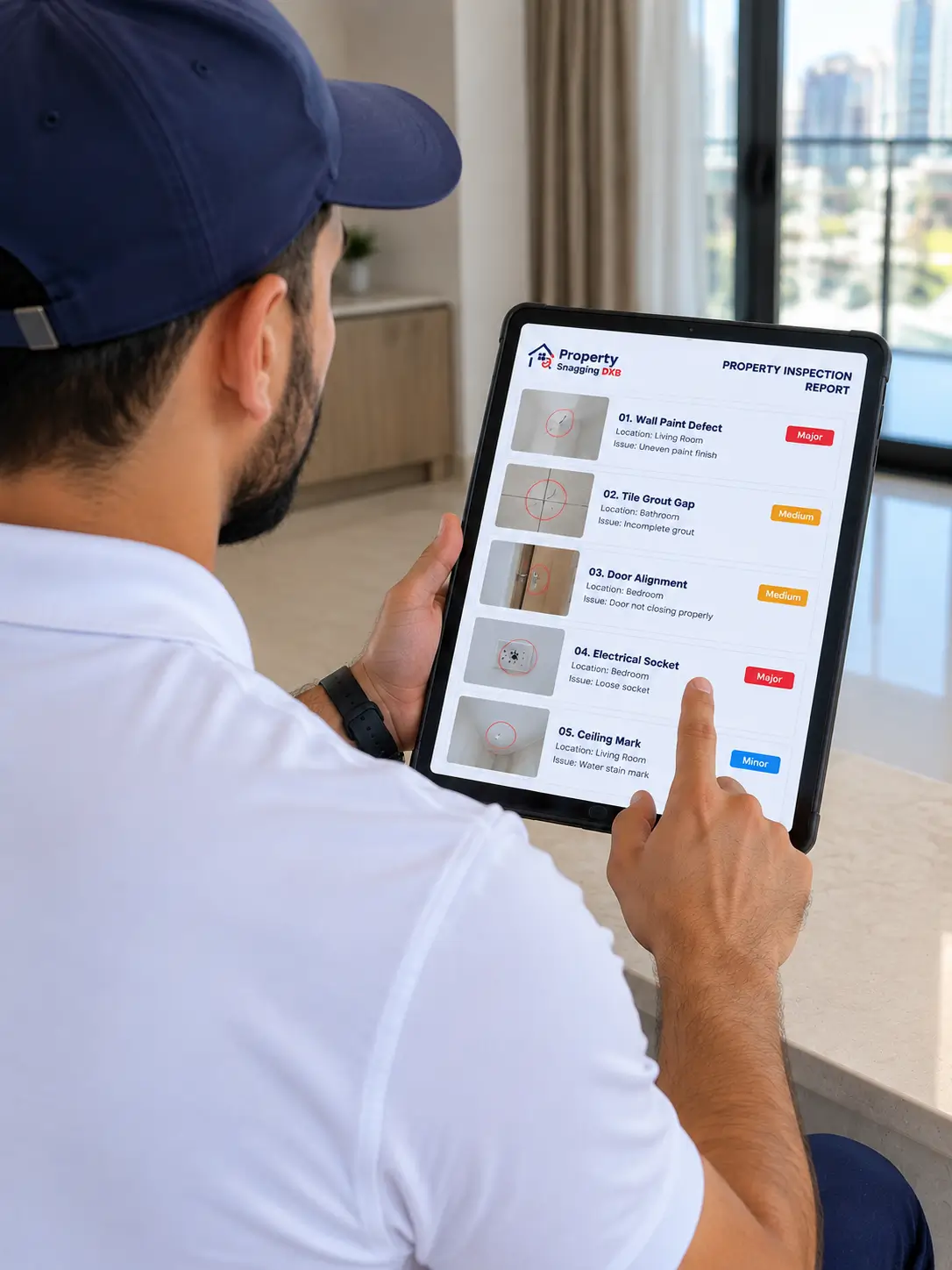 Property snagging report with photo-tagged defects, Dubai
