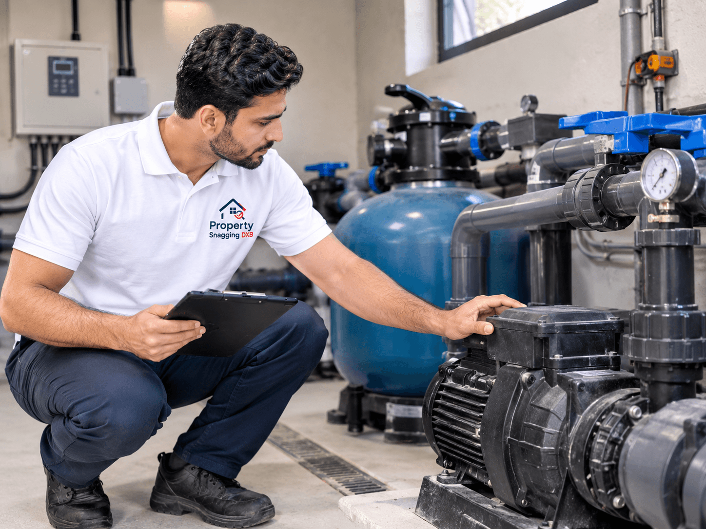 Villa pool pump room inspection