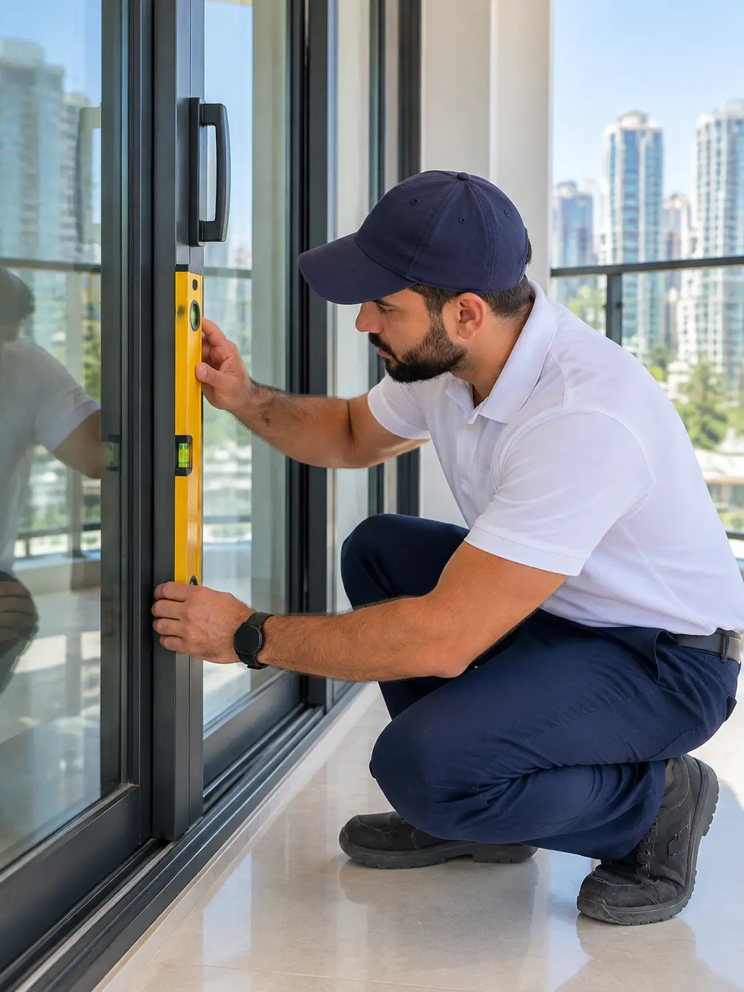Window alignment inspection during Dubai property snagging