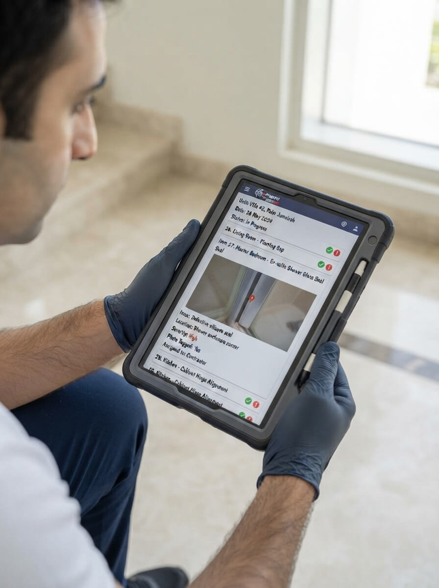 Digital snagging report with photo-tagged defect list