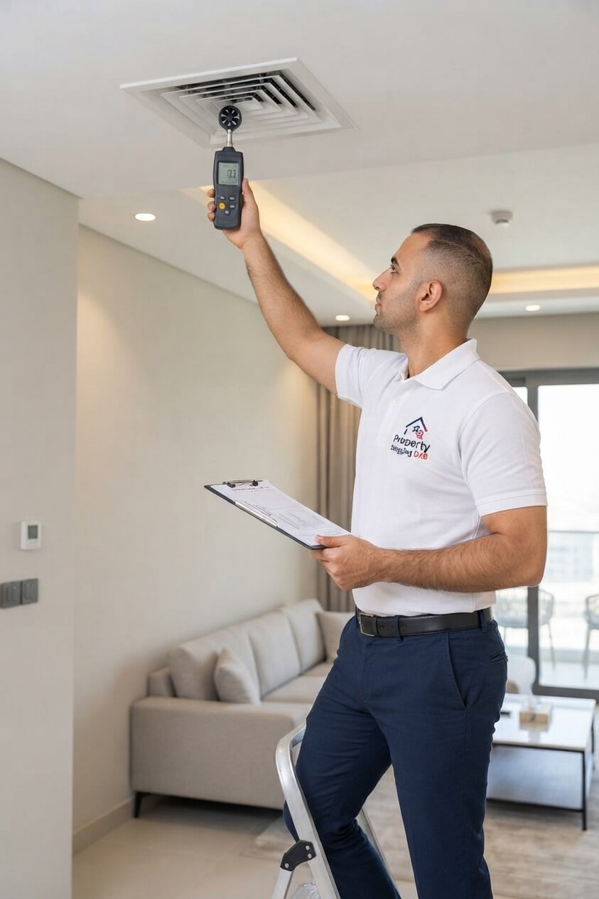 Property inspector testing AC vent